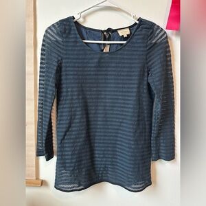 Sezane Cotton Stripe Bow 3/4 Sleeve Layered Lined Blouse Top Navy Blue XS